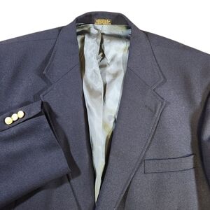 Stafford 48R Navy Blue Gold Button Men's Blazer Suit Jacket Sport Coat Preppy